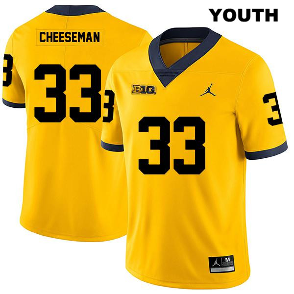 Youth NCAA Michigan Wolverines Camaron Cheeseman #33 Yellow Jordan Brand Authentic Stitched Legend Football College Jersey WC25Z21YK